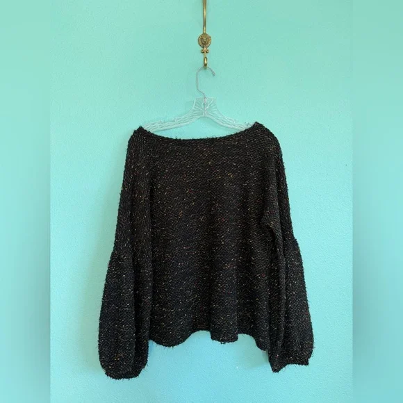 Anthropologie Blue Tassel Balloon Sleeve Sweater, Black/Multi - Picture 2 of 6